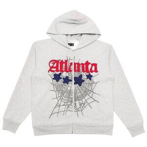 Sp5der Atlanta Full Zip Hoodie Sweatshirt Heather Grey | Spider Worldwide